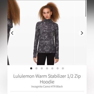 Lululemon Warm Stabilizer 1/2 Zip Hoodie Incognito Camo HTR Black Size 10